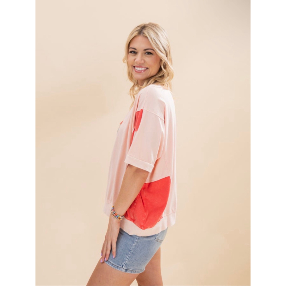 Women's Oversized Easel Peach Patchwork Flower Sh… - image 4